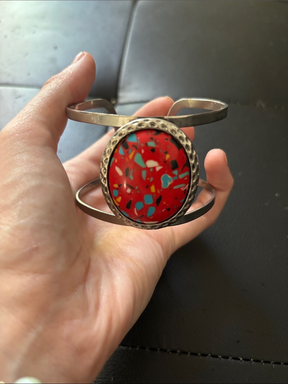 Colorful Red Statement Cuff Bracelet with Turquoise Accents